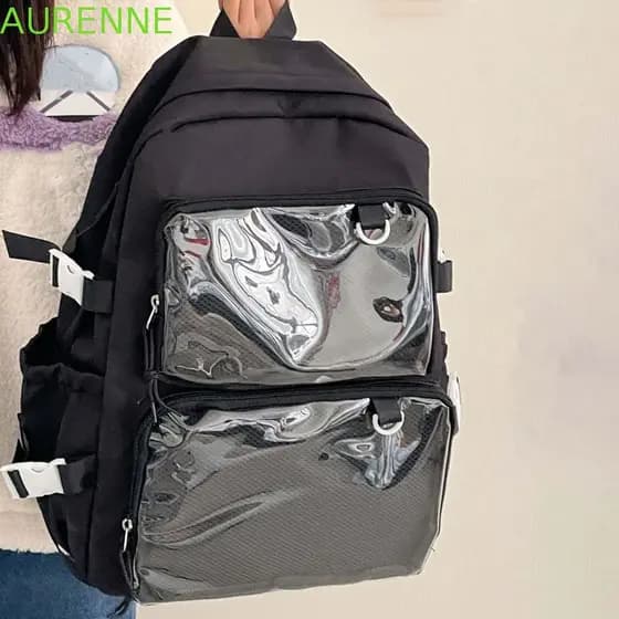 Mochila AURENNE Nylon Ita , Bolsa Escolar Transparente Para Estudantes De Cor Sólida , Durável De Grande Capacidade