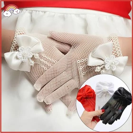 Luvas De Renda Infantil De Malha Com Laço Para Casamento E Festa De Princesa