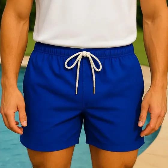 Short Praia Tactel Mauricinho Masculino Cordão Praia Leve Basico Azul Bic