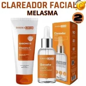 Kit Clareador de Melasma e Manchas Sabonete Vitamina C Para Todos os tipos de Pele + Sérum Clareador ESFOLIANTE