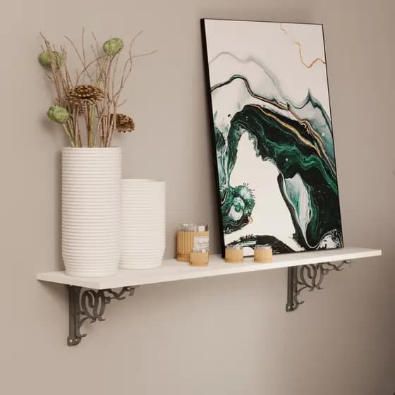 Prateleira Reta 40/60/75/90 Branco Com Mão Francesa Estilo Colonial Suporte Decoração Sala Quarto Banheiro Escritório