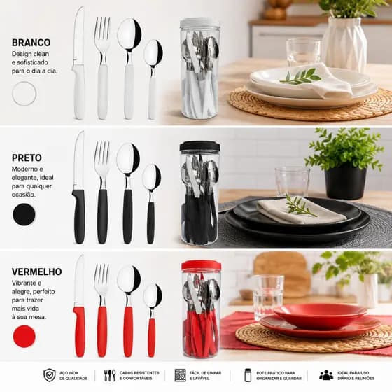 Conjunto com 24 Pçs Talheres Faqueiro Aço Inoxidavel em Pote