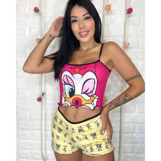 short doll top cropped baby doll roupa dormir moda feminina ondinha personagem promoção