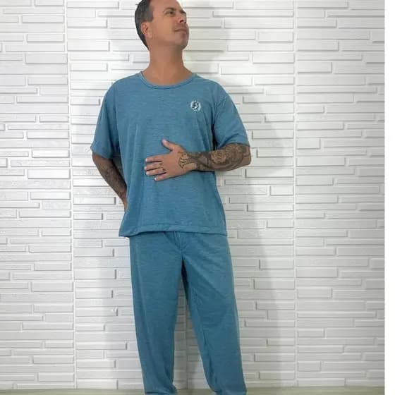 Pijama Adulto Meia Manga Com Calça Pijama Adulto Masculino Malha Meia Estação