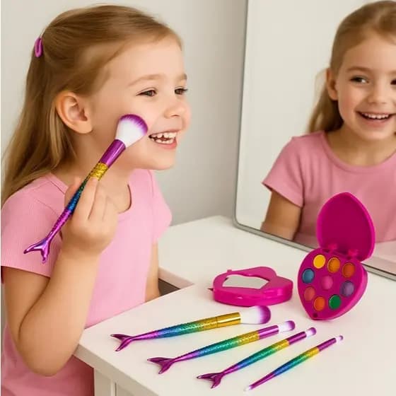 Kit Estojo Paleta Maquiagem Infantil Menina – Glitter, Blush, Iluminador e Sombras