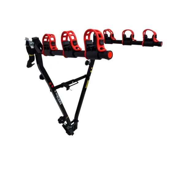 04 - Suporte para bike Transbike Engate para 3 bicicletas Preto tira Vermelha Sedan Hatch MTB Speed