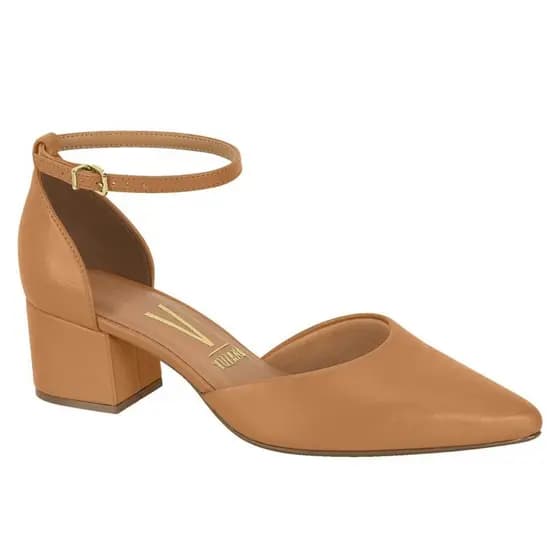 Sapato Social Feminino Scarpin Vizzano Bege Creme com Salto Bloco e Tira no Tornozelo 1220.317