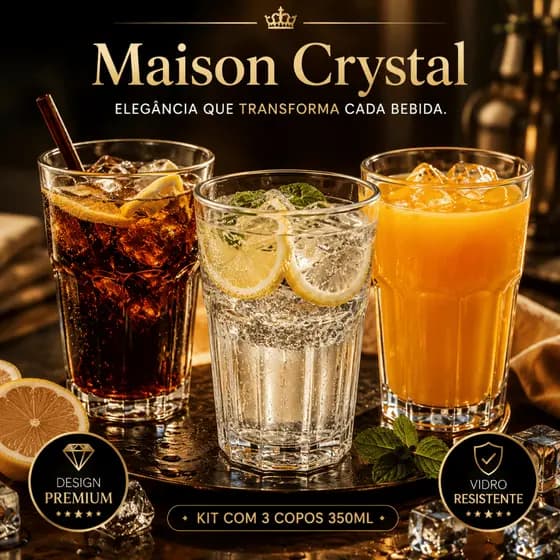 Kit 3 Copos Vidro 350ml Transparente Resistente Design Moderno Bebidas Geladas Café Suco Reutilizável Fácil Limpeza