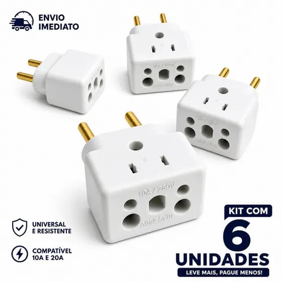 Adaptador de Tomada Ultra Resistente 3 Entradas para Secador Air Fryer Benjamin Bivolt 10A e 20A