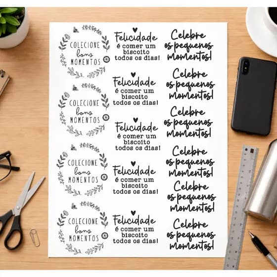 IMPRESSÃO DTF-UV colante, adesivo, stickers- Folha A4 frases motivacionais, desenhos Pote de biscoito