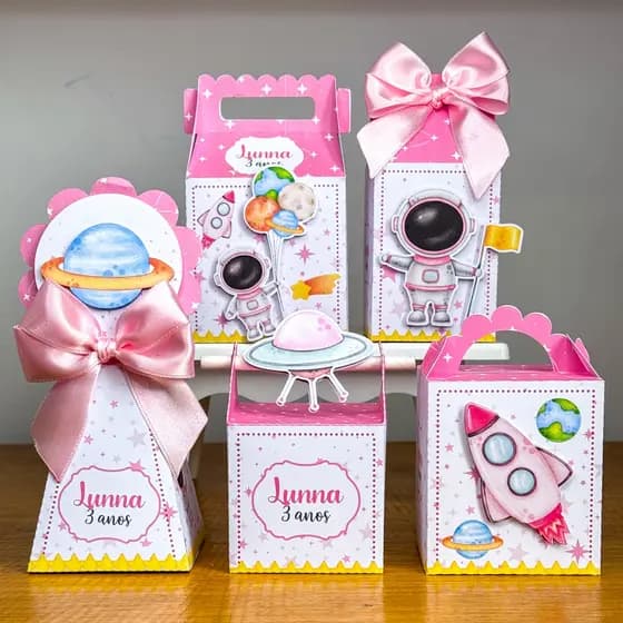 KIT PERSONALIZADO Espacial Astronauta Menina – PEGUE E MONTE para Lembrancinha - BRINDE DE FESTA