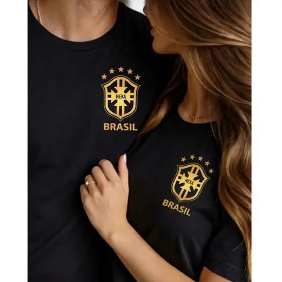 KIT 2 Camisa Casal personalizada de Time Foto Brasil Copa Camiseta Feminina Torcedora