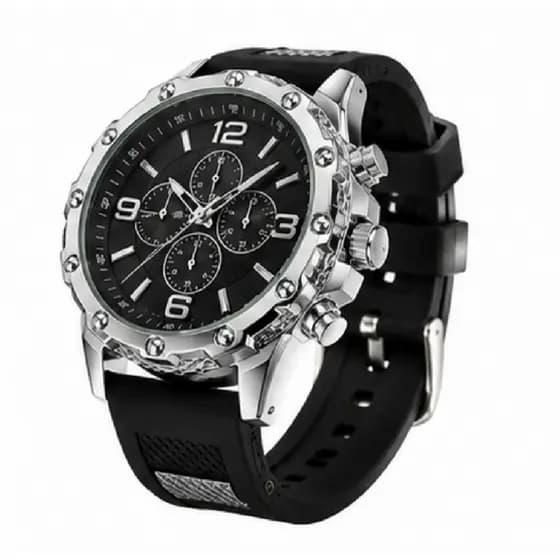 Relógio Masculino Premium Aço Inoxidável com Pulseira de Borracha – Elegância e Resistência