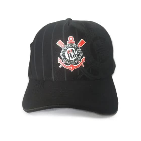 Boné Corinthians Preto com Logo e estampado aba Curva Unissex e Ajustavel