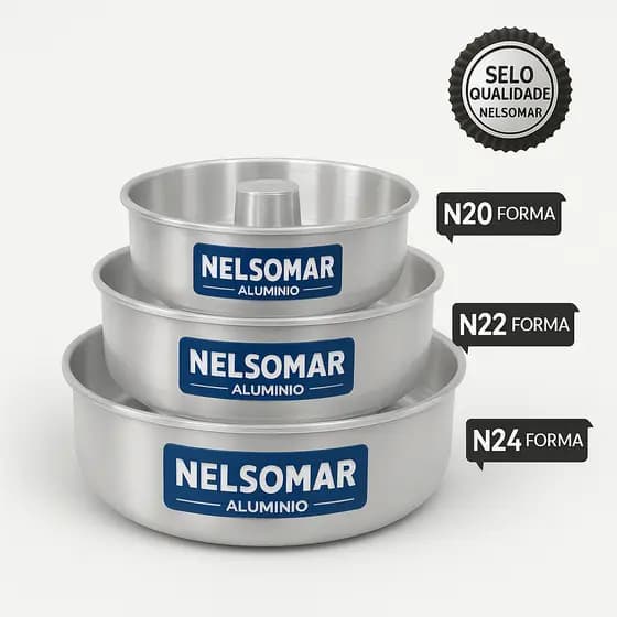 Kits Formas Bolo Pudim Alumínio Polido Nelsomar Nº 20 22 24 — Assa Rápido, Bolo/Vulcão/Canudo ATENÇÃO ás variações