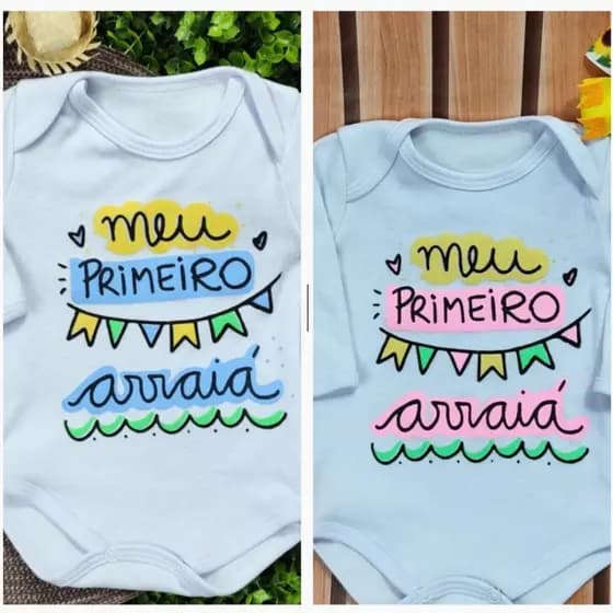 Body Bebê Temático Frases Junina Arraia Caipirinha Mesversário Menino Menina 100% Algodão