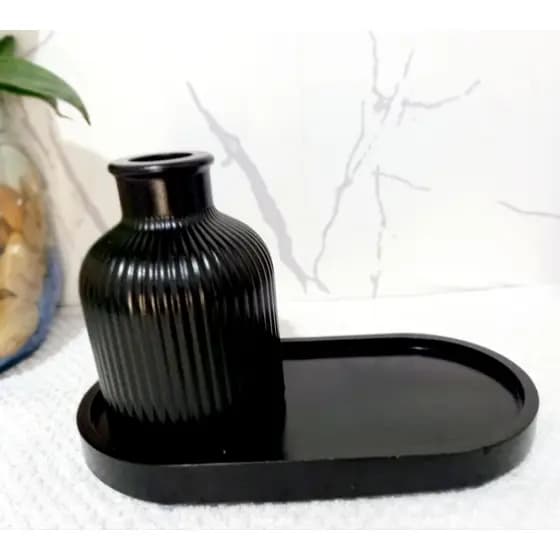 bandeja oval 17 cm com garrafinha linha premium decoração casa escritorio banheiro Gessomarmorizada impermeável