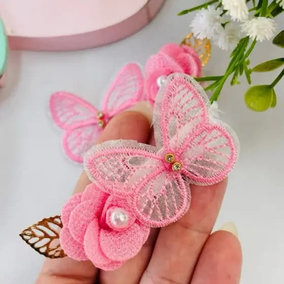 Par de borboleta rosa , borboleta, presilha infantil,presilha batizado/debutante