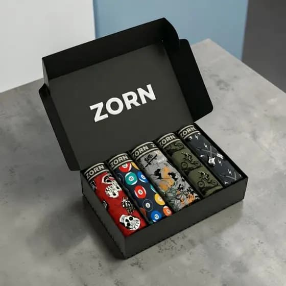 Kit 05 Cuecas Boxer Box Masculinas Estampadas ZORN na Caixa