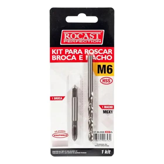 Kit jogo de macho e broca M6 x 1mm Aço Rápido HSS - ROCAST