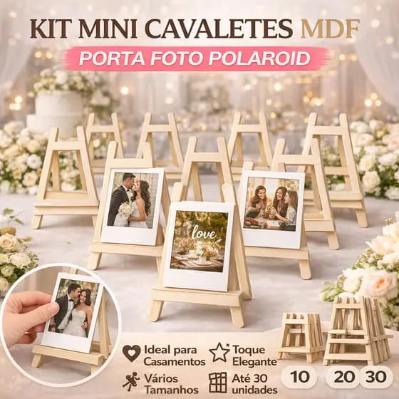 Kit Mini Cavalete MDF Porta Foto Polaroid Decoração Mesa Festa Casamento Lembrancinha