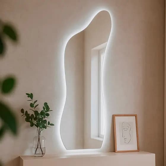 Espelho Orgânico Grande de Parede com Led Mod Curves 150x50 Decorativo para Sala Quarto Banheiro