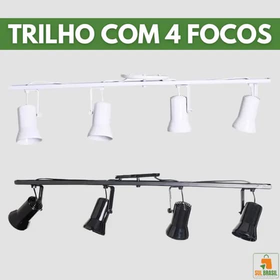 Luminária Spot Trilho Sino Com 4 Focos Ajustáveis 360° Para Lâmpadas Led Bulbo Par 20 Decoração