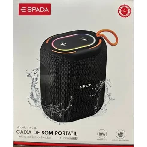 Caixa de Som Portátil Bluetooth Espada - A' Gold 10W com Luz LED RGB | À Prova d’Água - Premium