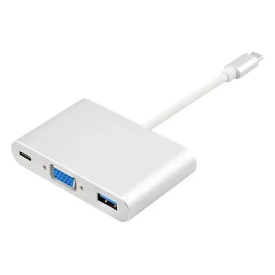 Adaptador Tipo C 3 em 1 VGA + USB 3.0 + USB Tipo C Transmita com Qualidade 4K