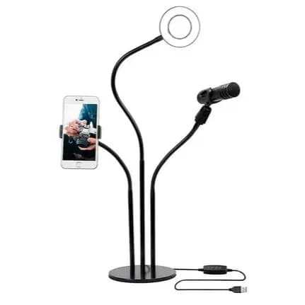 Ring Light em LED com Base de Mesa 3 em 1 para Celular e Microfone