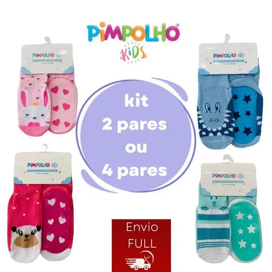 Meia Antiderrapante INFANTIL TAM16a20 / 21a25 ou 26a30 Sola Emborrachada Menino E Menina