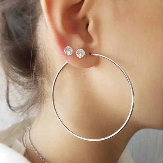 Brinco de Argola Prata Bijuteria de Metal Feminino Moda - Pequeno e Grande