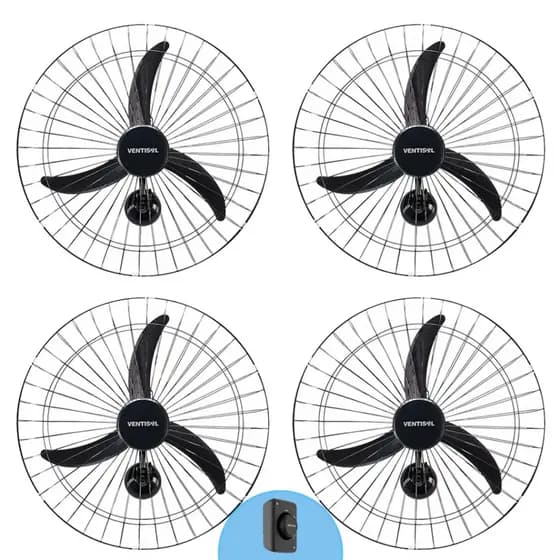 Kit 4 Ventiladores De Parede 60cm Diâmetro Marca Ventisol 3 Pás Preto Potente Igreja Academia Lojas