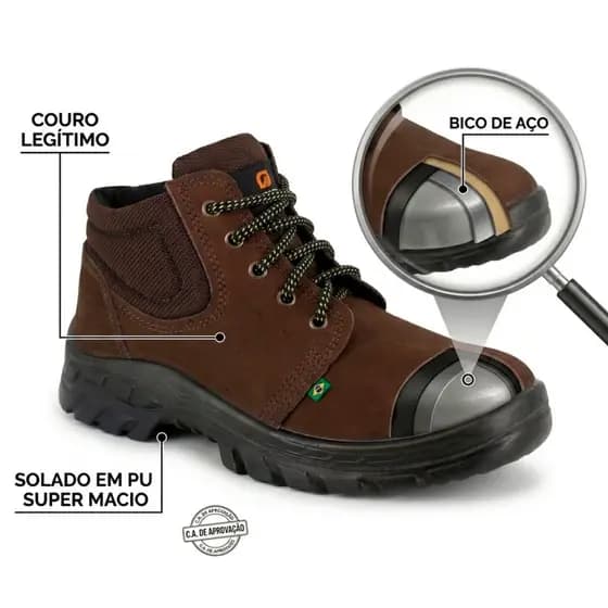 Bota De Segurança nobuck Bico Aço Maximo Conforto De Couro Legitimo