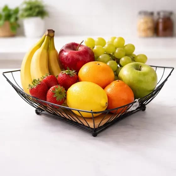 Fruteira Aramada com Madeira Design Moderno Organizador Frutas Cozinha Organizada Resistente