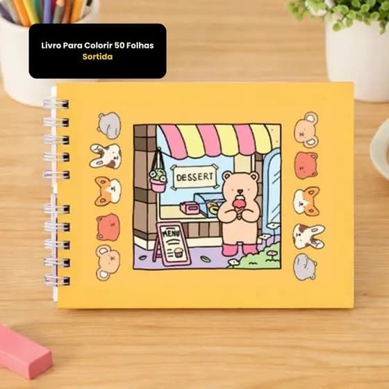 Livro de Colorir 50 Folhas – Antiestresse Criativo | Animais Fofos | Papel Resistente p/ Lápis e Canetinha