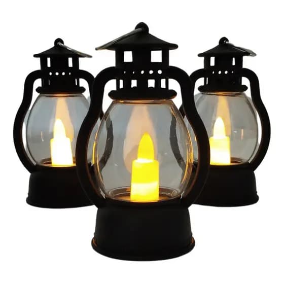 Kit 6 12 ou 24 Mini Lampião Retrô 9cm Luminária LED Vela Decorativa Vintage para Festa Casamento Decoração Enfeite mesa