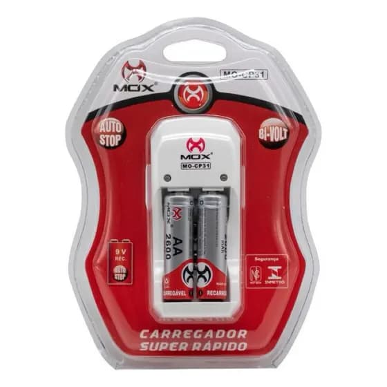 Carregador de Pilhas AA/AAA + 2 pilhas MOX MO-CP31