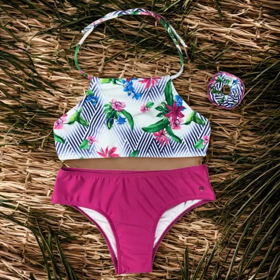 Biquini Juvenil Grappin Cropped Calcinha Larga Estampado