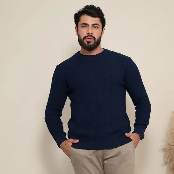 Blusa Suéter Masculino Lisa de Tricot Estilo Casual Blusa Inverno Elegante Gola Redonda e Conforto