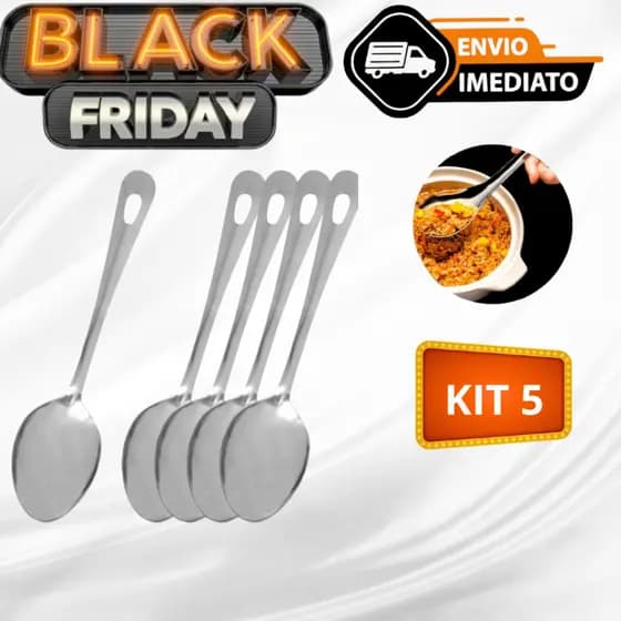 Colher de Arroz Média 25,5cm Aço Inox kIT 05 COLHERES