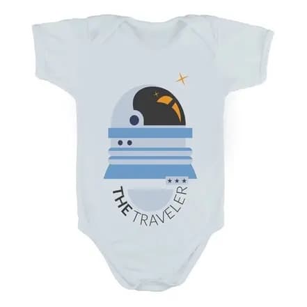 Body Manga Curta Bebê Bodie O Viajante Astronauta Capacete