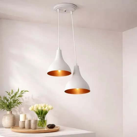 Luminária De Teto Pendente Gotinha Duplo Lustre Em Alumínio 110/220 Volts 2 Cores