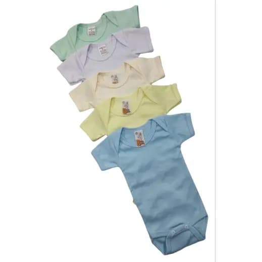 KIT COM 5 - Body de Bebê Malha Canelada Manga Curta Menina Menino Neutro Várias Cores - FABRICAÇÃO PRÓPRIA