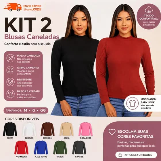 Blusas Feminina Gola Alta Manga Comprida Longa Cacharrel Premium Frio Inverno Básica Lisa Segunda Pele Confortável