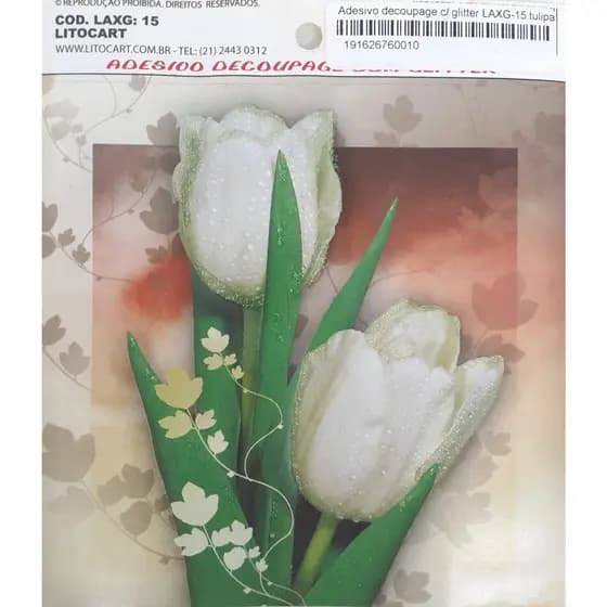 Adesivo para decoupage com glitter litocart 10x10cm - cód. Flores