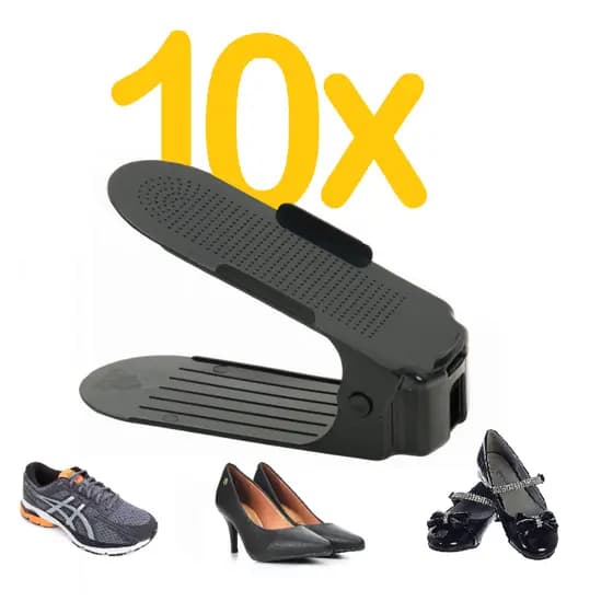 Kit 10 Organizadores de sapatos, saltos e tênis com regulagem de altura - Preto