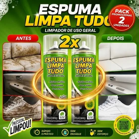 Espuma Magica Limpa Tudo Multiuso 370g 2 UNIDADES Limpeza Seco Remove Manchas Estofados Banco Tênis