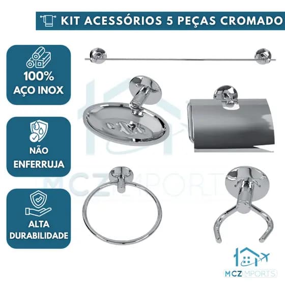 Kit Para Banheiro Acessórios 5 Peças Modelo 3 Anos Garantia