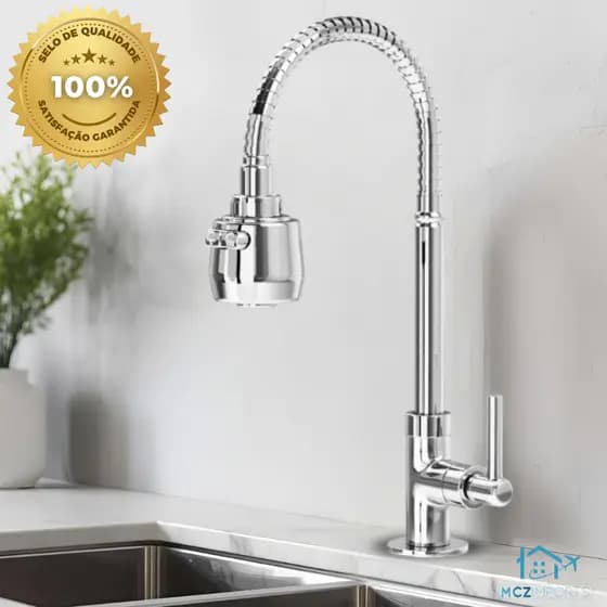 Torneira Gourmet Cozinha Inox Mesa Bancada Pia Flexível Cromada Inox Cromada